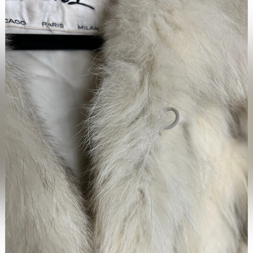Vintage White Fox Fur Patchwork Leather Jacket Coat Ivory Evan’s 60s 70s M RARE - Picture 11 of 15